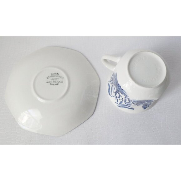 4 Vintage Meakin J.&G. Royal Staffordshire Willow Ironstone Octagonal Cup and Sa - Picture 6 of 6